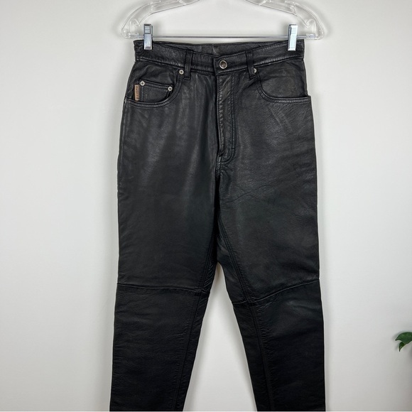 Vintage Washable Black Leather High Waisted Straight Leg Pants Size 26 - Picture 2 of 16